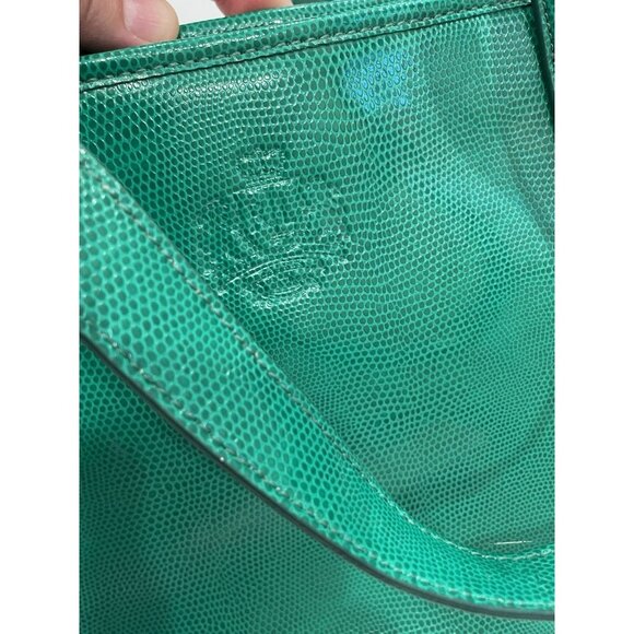 Ralph Lauren Embossed Leather Tote Bag Classic Green Shoulder Purse Handbag - Picture 9 of 14